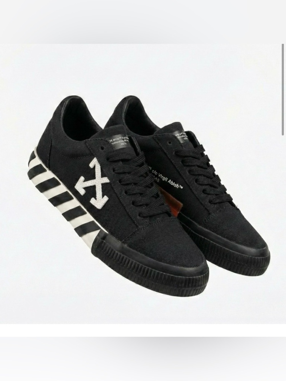 Off-White c/o Virgil Abloh Vulcanized Low Sneakers Black Canvas Striped 38/ 7.5